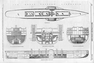 Victorian Era Engineering Drucke: Great Eastern X-Section