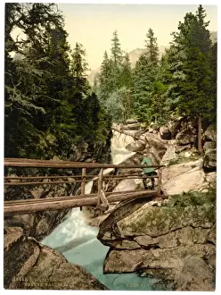Historical Picturesque Views Drucke: Great Kohlbach, Upper Waterfall, Tatra, Austro-Hungary