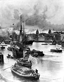 Krankenhaus Drucke: Grünichs Krankenhaus und der Fluss Themse, London, 1900