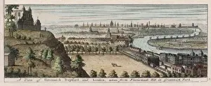 Drucke von Ein Blick auf Greenwicht, Deptford und London aus der Flatschneidung im Grünewaldpark zu Fuß von Flamstedt-Hügel Greenwich-Park Drucke: Grönichtham/Insel von Hunden