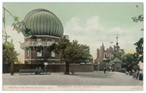 Drucke von Grünichs Königliche Sternwarte mit ihrem Zeltdach im Vordergrund der Postkarte Greenwich-Park Drucke: Gründungsbüro Greenwich