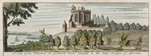 Drucke von Das Greenwich-Raumbeobachtungsobservatorium, das dem königlichen Professor der Astronomie gehört, zeigt im Vordergrund den Greenwich Park und zu links Schiffe auf der Themse Greenwich-Park Drucke: Greenwich-Beobachtungsstation