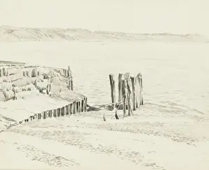 Raymond Sheppard Art Drucke: Groynes on the seashore
