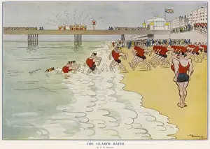 Historical Comic Art Drucke: The Guards Bathe by H. M. Bateman