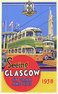 Drucke von Führerbuch – Sehen Sie Glasgow mit der Straßenbahn und dem Bus. Veröffentlicht im Zusammenhang mit der Empire Exhibition am Bellahouston Park, Glasgow (Schottland) Glasgow Drucke: Reiseführer - Glasgow erkunden mit Straßenbahn und Bus
