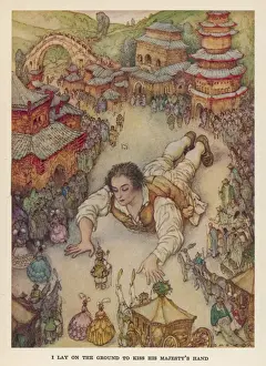 18th Century Literature Art Drucke: Gulliver & Emperor