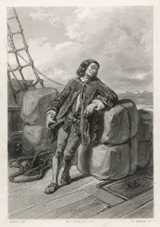 Literary Character Art Drucke: Gulliver on his Ship
