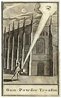 Allegorical Art Drucke: Gunpowder Plot, watched by the eye of God