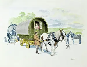 Drucke von Ein Gruppenreisender und ihre mit Pferd gezogenen Karawanen/Wagen, Gemälde von Malcolm Greensmith Verwandte Bilder Drucke: Zigeunerkarawanen