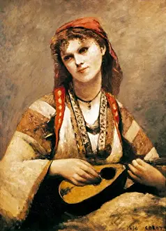 Oil On Canvas Import Art Drucke: Gypsy with a Mandolin