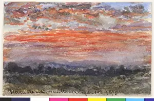 Aquarellierte Landschaften Drucke: Hampstead Heath, Sonnenuntergangsstudie