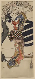 Traditional Japanese Prints Drucke: Hanging poems on a cherry tree