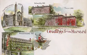 Drucke von Harvard-Universität, Massachusetts (USA) - Grüße Briefmarken Datum: 1895 Massachusetts Drucke: Harvard-Universität in Massachusettss, Vereinigte Staaten von Amerika - Grüßpostkarte