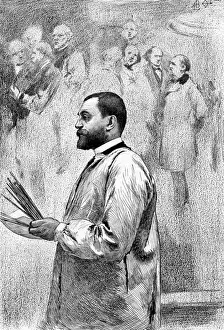 Drucke von Henri Gervex französischer akademischer Maler dargestellt vor einer sehr akademisch aussehenden Gemäldehaltend eine Handvoll Bürsten. Datum: 1852-1929 Henri Gervex Drucke: Henri Gervex