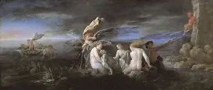 Baroque Oil On Wood Drucke: Hero and Leander