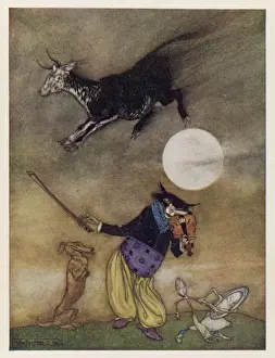 Nursery Rhyme Illustrations Drucke: Hey Diddle Diddle
