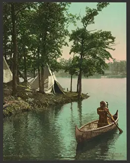 Nineteenth Century History Prints Drucke: Hiawathas arrival