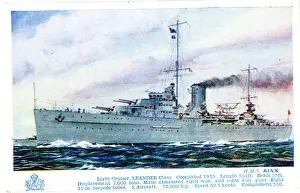 Drucke von HMS Ajax, leichte Kreuzer, Leander-Klasse. circa 1940er Leander Drucke: HMS Ajax, Leichter Kreuzer, Leander-Klasse
