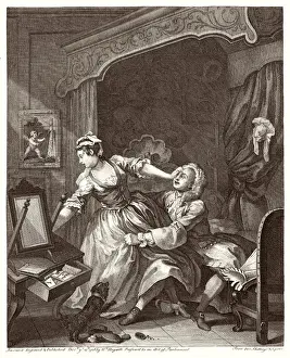 Drucke von Vor einem zögernden Frauen und ihrem Verführer William Hogarth Drucke: Hogarth vor und nachher