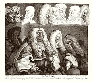 Drucke von Die Unterschied zwischen Charakter und Karikatur. Der zentrale Figur ist Sir John Willes, Oberster Richter, Lügner und Schrecken der Mauern William Hogarth Drucke: HOGARTH / DIE BANK