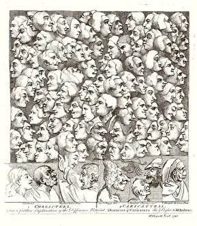 Drucke von Eine Vielzahl von Gesichtern, die sich in verschiedenen Richtungen blicken: Charaktere und Karikaturen William Hogarth Drucke: Hogarths Gesicht 1807