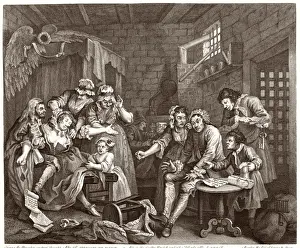 Drucke von Die Rake's Progress, Szene im Gefängnisflotte William Hogarth Drucke: Hogarths Platte Nr 7