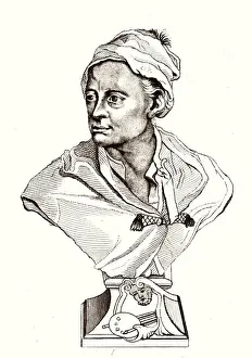 William Hogarth Portrait Drucke: Hogarth / Roubilliac Bust