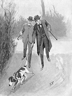 Sherlock Holmes Drucke: Sherlock Holmes und Dr. John Watson / Hund / Jahr 1920