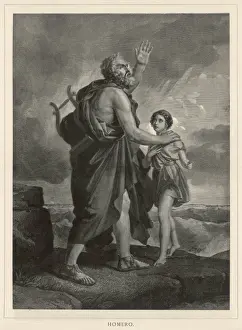 Greek Mythology Images Drucke: Homer with Young Boy