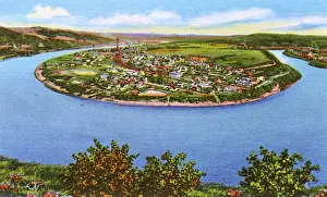 Drucke von Kurve des Pferdegesichts am Fluss Monongahela in der Nähe von Brownsville (Kalifornien) und Charleroi (Pennsylvania), Vereinigte Staaten. Datum: 1937 Pennsylvania Drucke: Kreuzfußkurve am Fluss Monongahela in Pennsylvania/USA