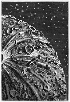 Drucke von UM DIE ERDE RUNDEN Oberflächenmerkmale des Mondes Datum: 1870 Erforschung Des Weltraums Drucke: Darstellung von 'Umfahrung um die Erde' von Jules Verne