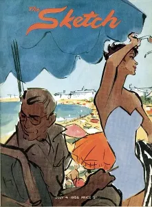 Drucke von Bild auf der Vorderseite aus dem Magazin 'The Sketch', das eine Paar entspannt am Strand zeigt Schlafzimmer Drucke: Vorderseite des Magazins The Sketch
