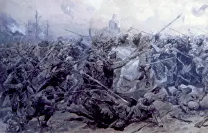 Drucke von Indische Kavallerie angreift eine deutsche Kolonne Truppen, von Richard Caton Woodville Caton Woodville Drucke: Indische Kavallerie angreift eine deutsche Kolonne Truppen, Erster Weltkrieg