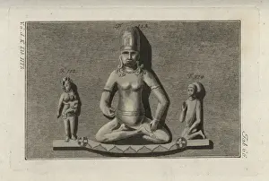 Copperplate Engraving Art For Sale Drucke: Three Indian figures from a monument
