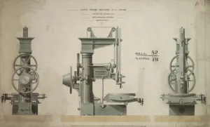 Drucke von Großer Schleifmaschine 2 Fuß und halb Zoll Stößel vorne hinten und seitlich Haltung Datum: 1849 175 Jahre Technische Innovation - Eine Feier Mit Einigen Der Besten Bilder Der Institution Of Mechanical Engineers Drucke: Großer Schleifmaschine, 2 Fuß 6 Zoll Stößelbreite