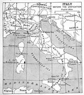 Italien Drucke: Italien Karte Vorgeschichte der Einigung
