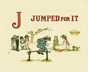Drucke von Von einem Apfelkuchen, dem ikönischen Bildband von Kate Greenaway Datum: 1886 Kate Greenaway Drucke: Er sprang dorthin