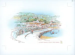 Drucke von Terry Whitworth Lyme Regis Wasserfarbenmalerei Landschaftszene aus England Künstlername und Datumsangabe: Terry Whitworth (12.02.2003) Aquarellbilder Drucke: Lymegres, von der Cobble Landschaftslandschaft, England