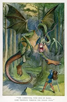 Drucke von Der Jabberwock mit dem Auge des Feuers kam flüsternd durch den Tulgey-Wald C Drucke: Kalterwetterfarbe