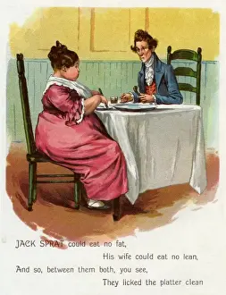 Drucke von Jack Sprat konnte keinen Fett essen ... 19.Jh Sprotte Drucke: Jack Spratt hat genug von dem, was seine Frau kriegt