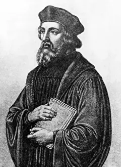 Johannes Huss mit einem Buch