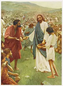 Christian Art Prints Drucke: Jesus Feeds 5000