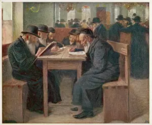 Drucke von Juden studieren das Talmud, eine Sammlung altjüdischen Gesetzes und Traditionen : wahrscheinlich in den Niederlanden Niederlande Drucke: Juden studieren das Talmud