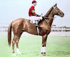 Verwandte Bilder Drucke: Jim Pike ist australischer Jockey auf seinem Pferd Phar Lap