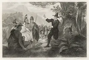 17th Century American History Drucke: John Eliot preaching to Native Americans
