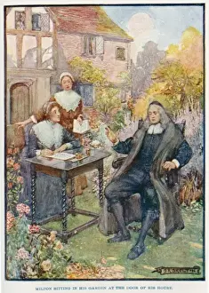 English Historical Figure Drucke: John Milton in his garden