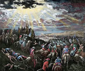 Gustave Dore Prints Online Drucke: Joshua Commanding the Sun to Stand Still. Jos 10: 13. Dore Bi