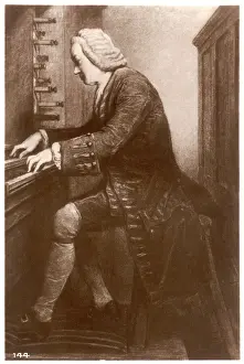 Drucke von Johann Sebastian Bach deutscher Organist und Komponist am Klavier B Drucke: Johann Sebastian Bach am Klavier