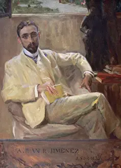 Drucke von Juan Ramón Jiménez (* 1881; † 1958) war spanischer Schriftsteller. Porträt von dem Maler Joaquín Sorolla (1863-1923). Fondación San Ildefonso (Torre de Don Borja). Santillana del Mar, Spanien Zeitgenössische Kunst Drucke: Porträt von Juan Ramón Jiménez