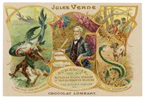 Drucke von Julius Verne mit Szenen aus '20.000 Meilen unter dem Meer' und 'Die unheimliche Insel' V Drucke: Jules Verne